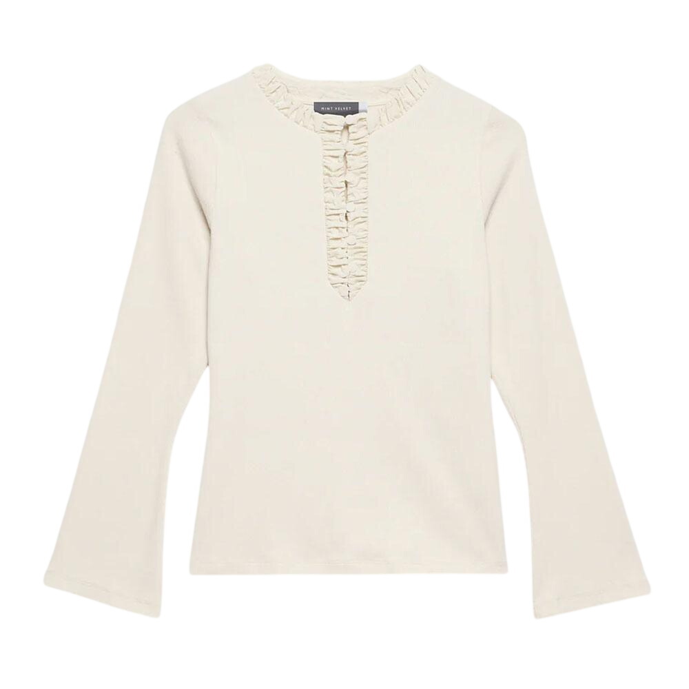 Mint Velvet Neutral Ruched Cotton Henley Top